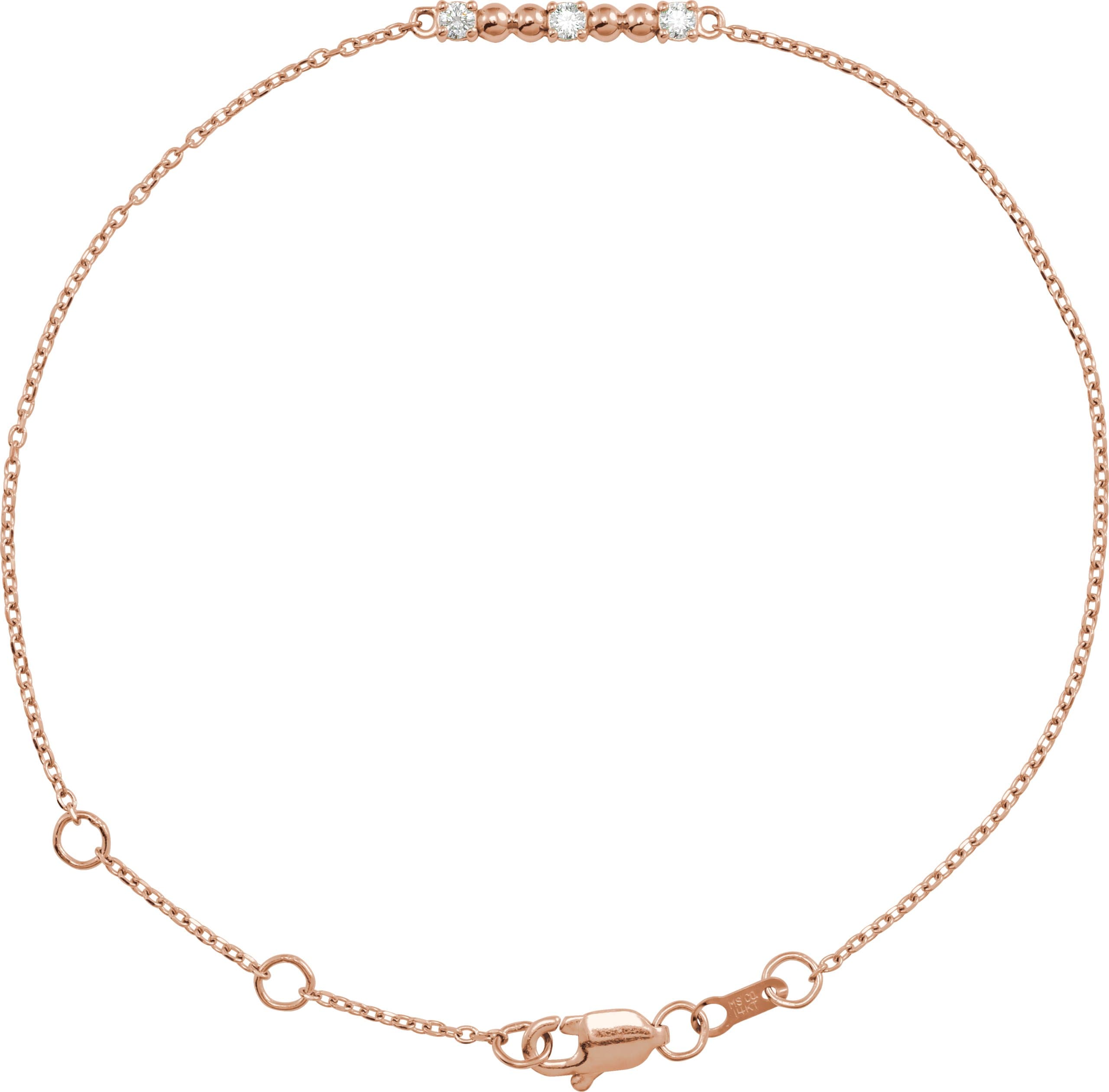 14K Rose 1/10 CTW Natural Diamond Beaded Bar 6 1/2-7 1/2 Bracelet