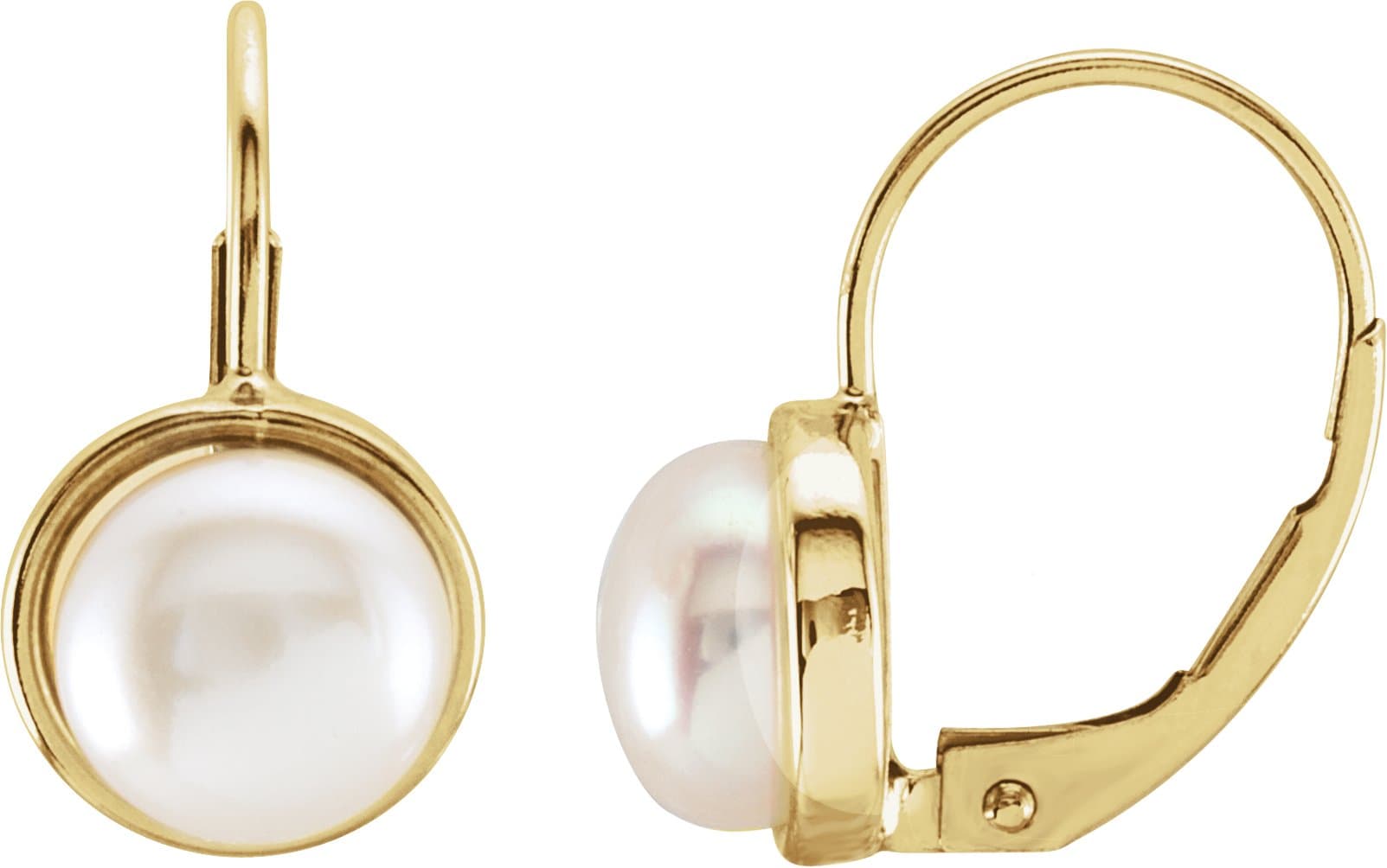 14K Yellow Cultured White Freshwater Pearl Lever Back Earring
