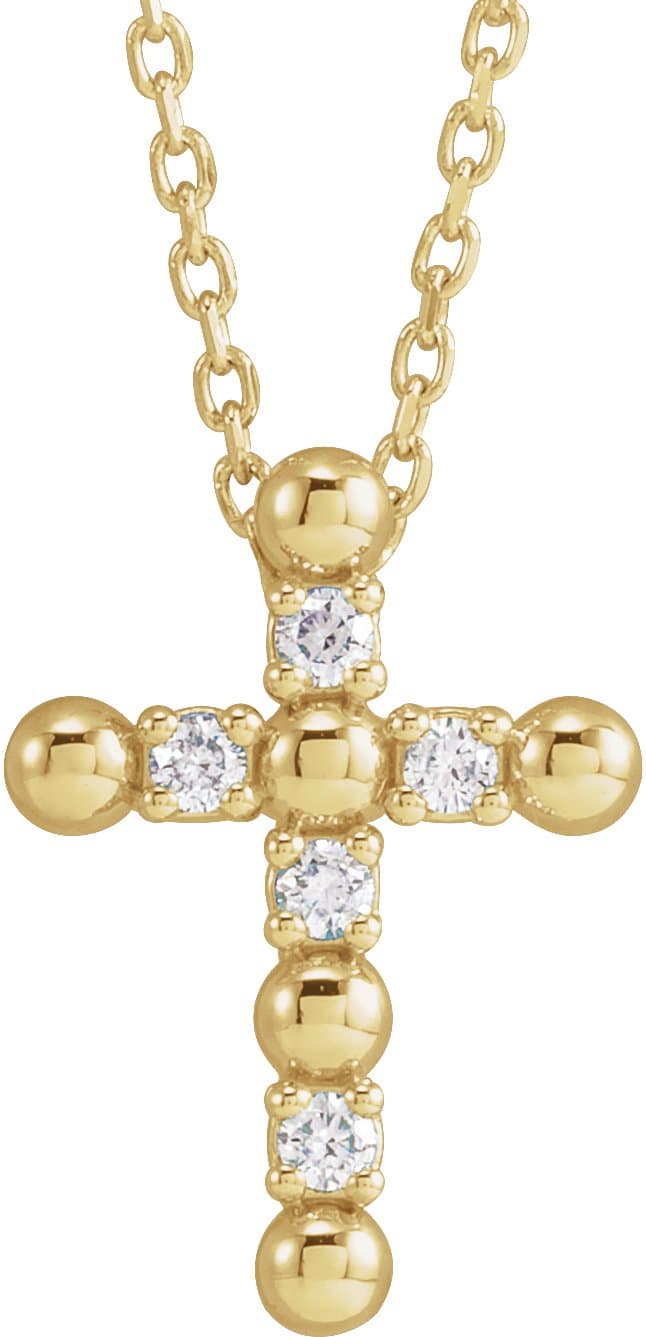 14K Rose .07 CTW Natural Diamond Beaded Cross 16-18 Necklace