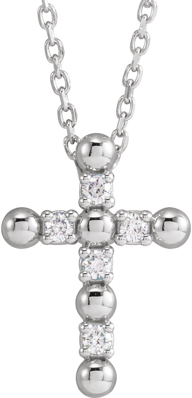 14K Rose .07 CTW Natural Diamond Beaded Cross 16-18 Necklace