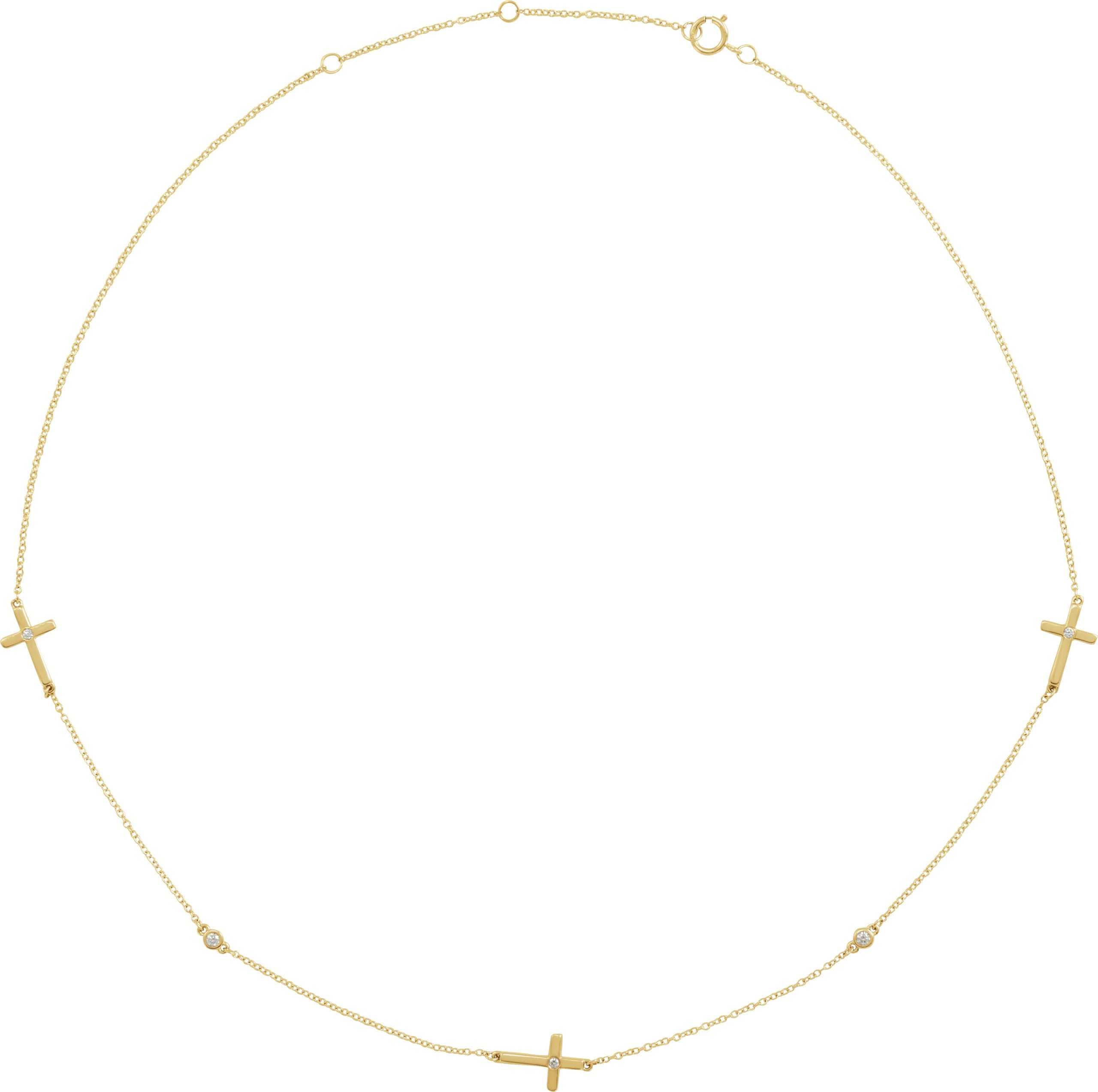 14K Rose 1/10 CTW Natural Diamond 5-Station Cross 16-18” Necklace