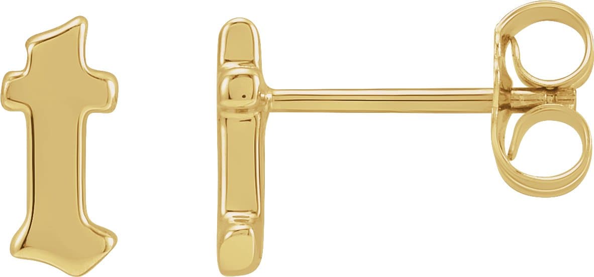 14K Yellow Gothic Initial A Earring