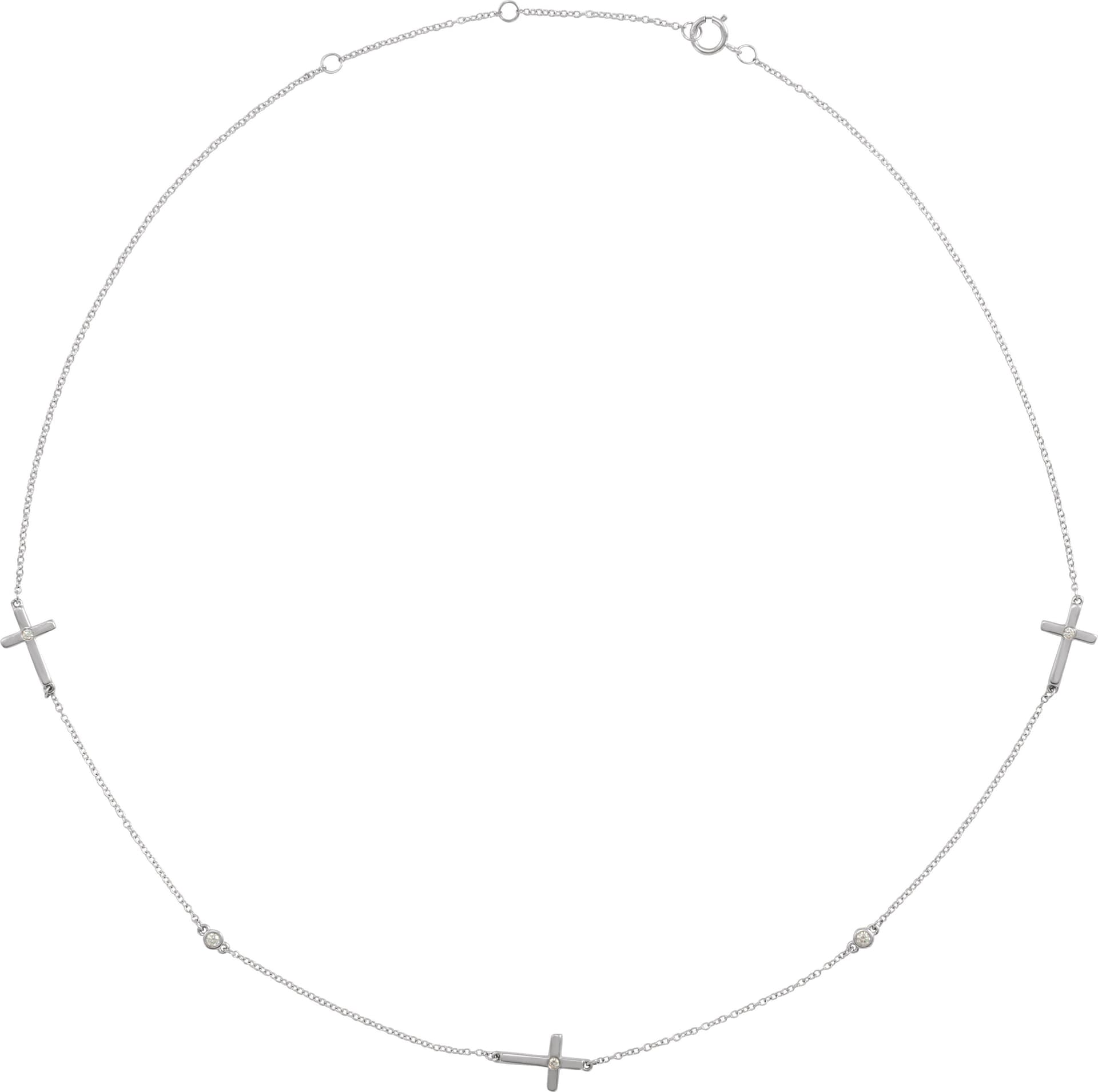 14K Rose 1/10 CTW Natural Diamond 5-Station Cross 16-18” Necklace