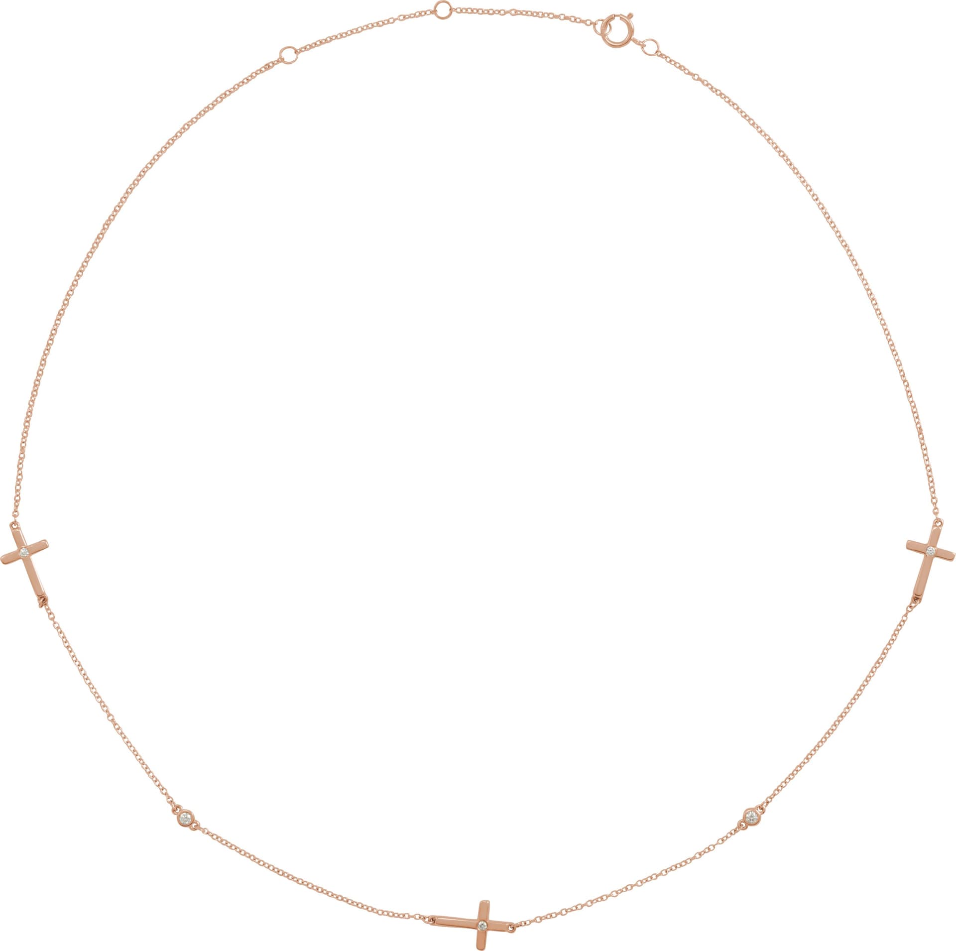14K Rose 1/10 CTW Natural Diamond 5-Station Cross 16-18” Necklace
