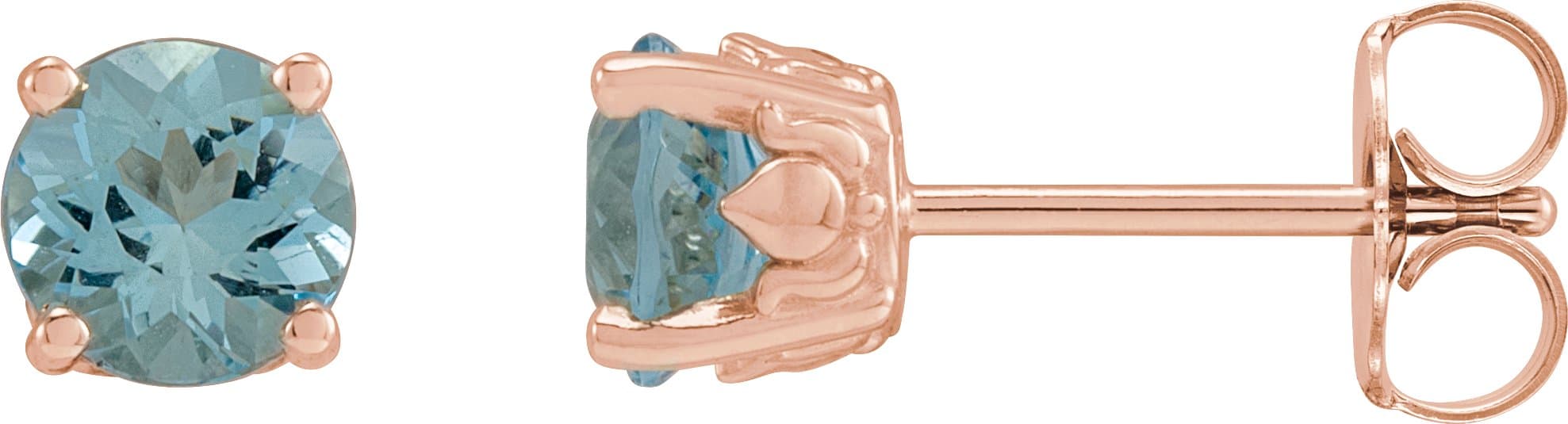 14K Rose 4.5 mm  Natural Aquamarine Floral Earrings