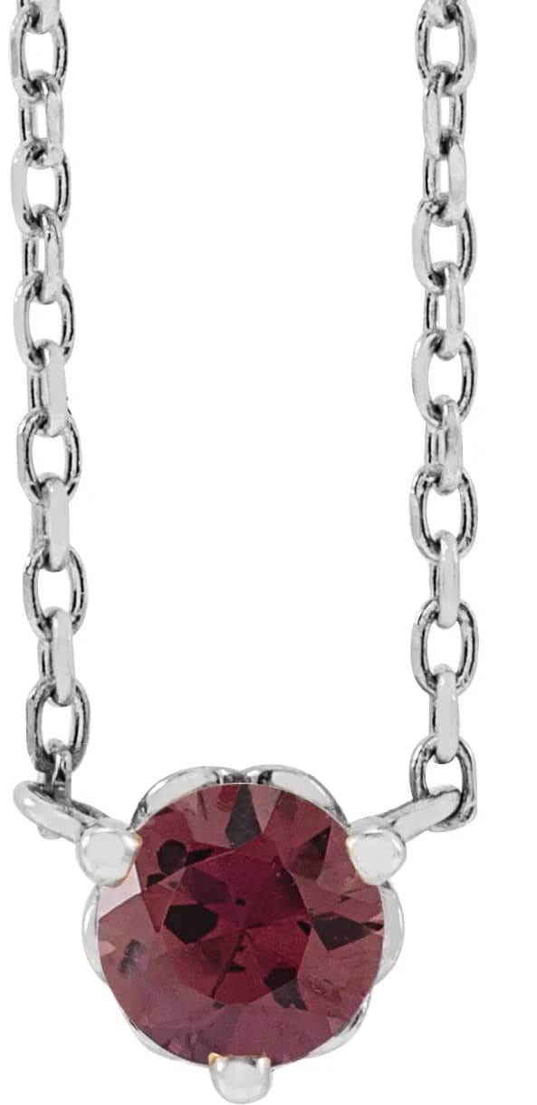Natural Rhodolite Garnet Solitaire Necklace in Platinum, view 2