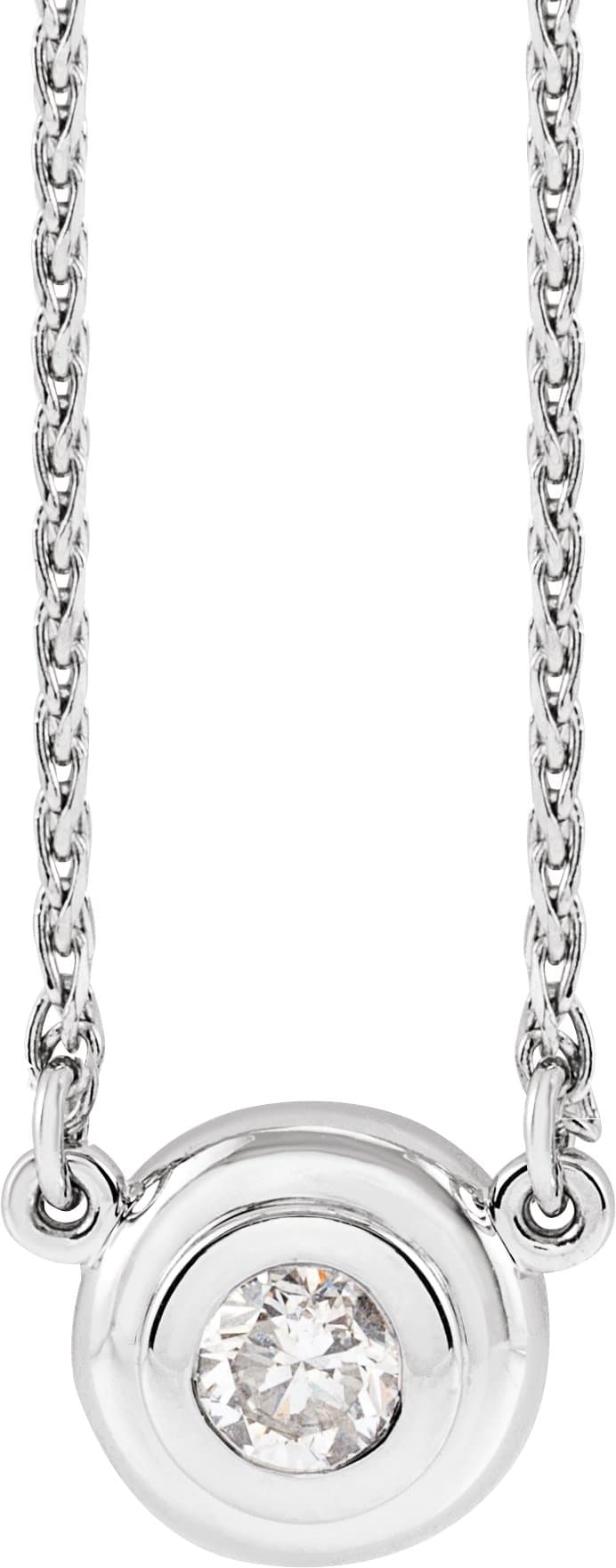14K White 1/4 CT Natural Diamond Bezel-Set Solitaire 18 Necklace