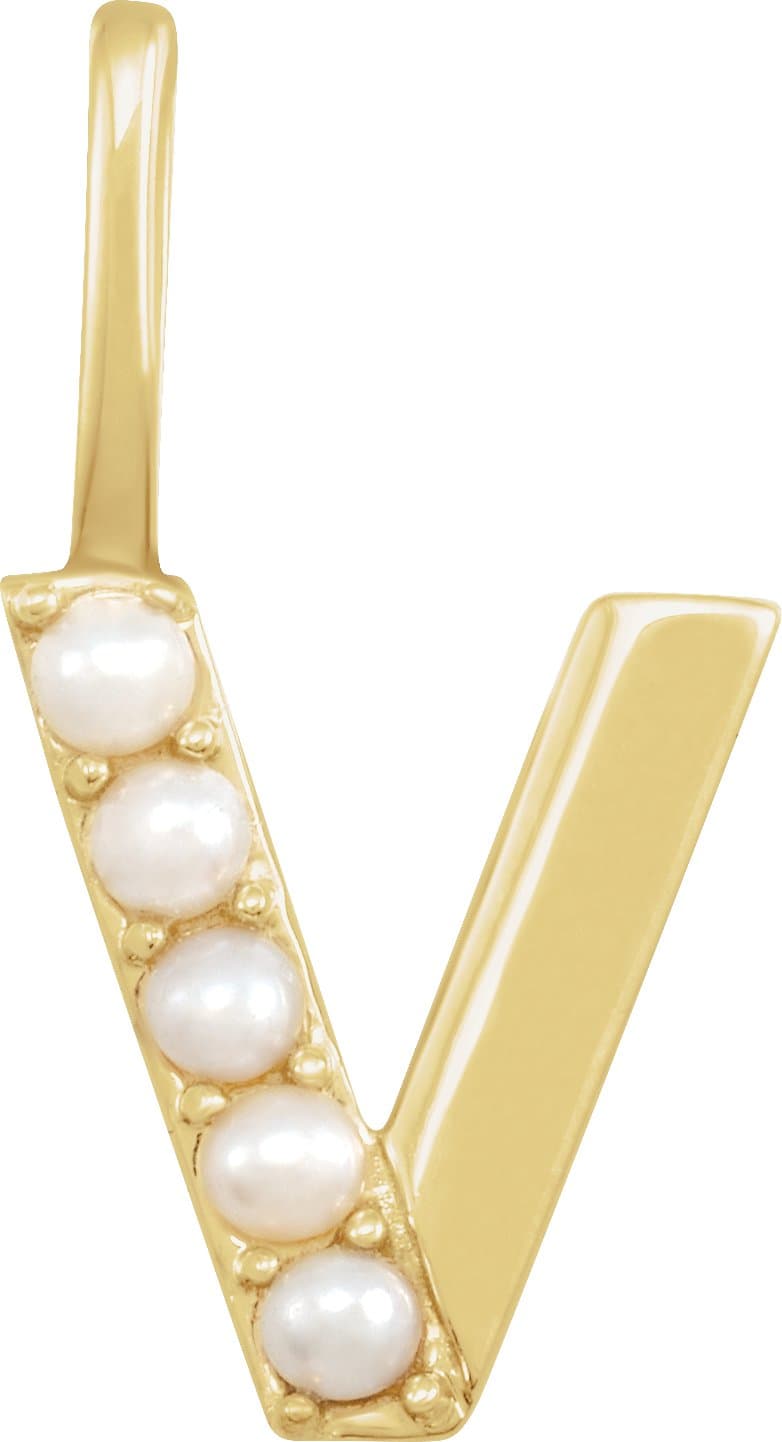 14K Rose Cultured White Freshwater Pearl Initial A Charm/Pendant