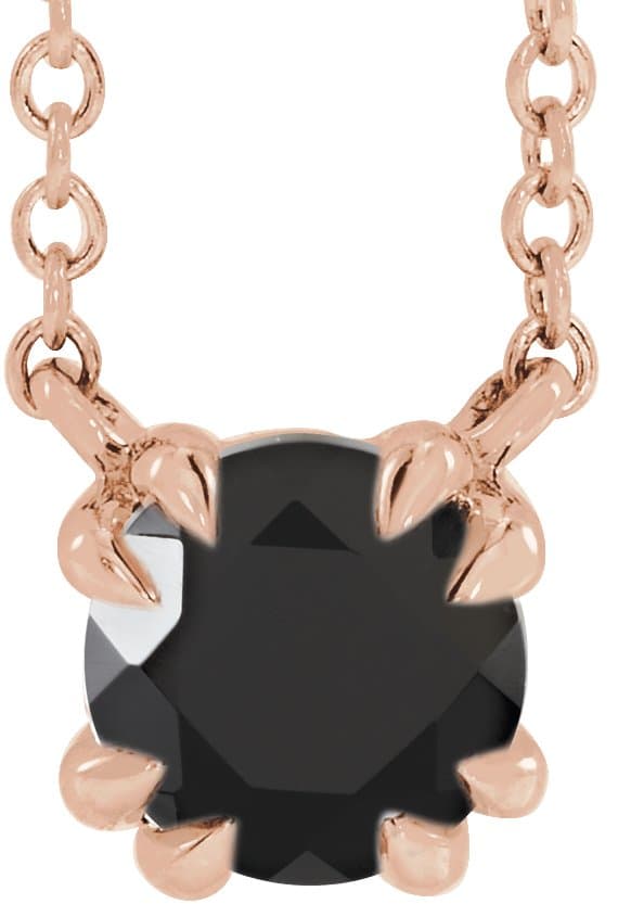 14K Rose Natural Black Onyx Solitaire 18 Necklace