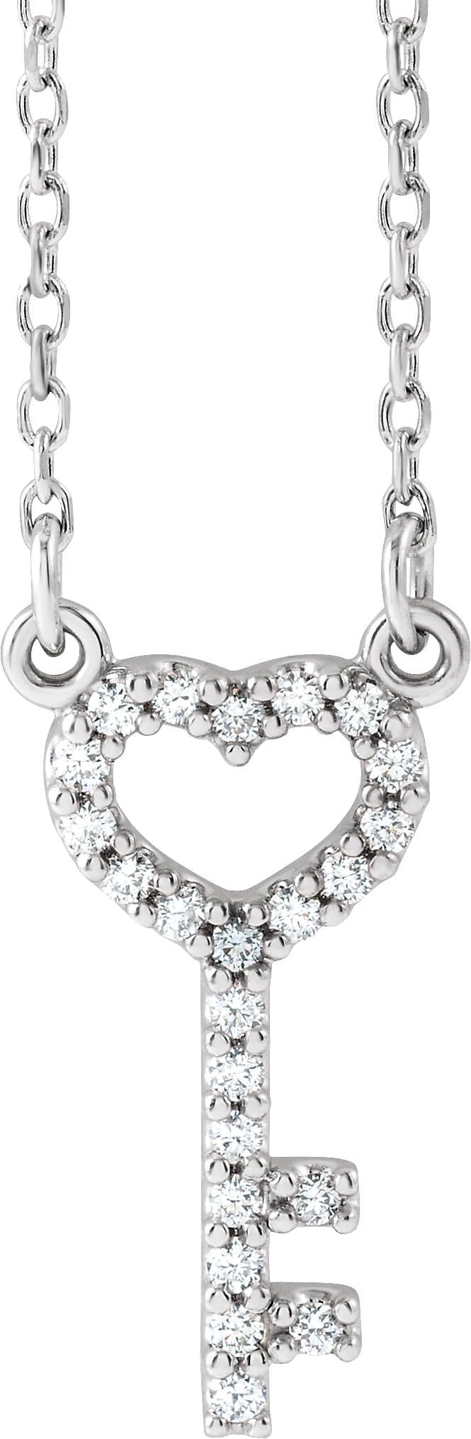 Platinum .08 CTW Natural Diamond Heart Key 16 1/2 Necklace
