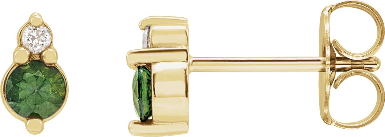 14K Rose Natural Green Sapphire & .03 CTW Natural Diamond Earrings