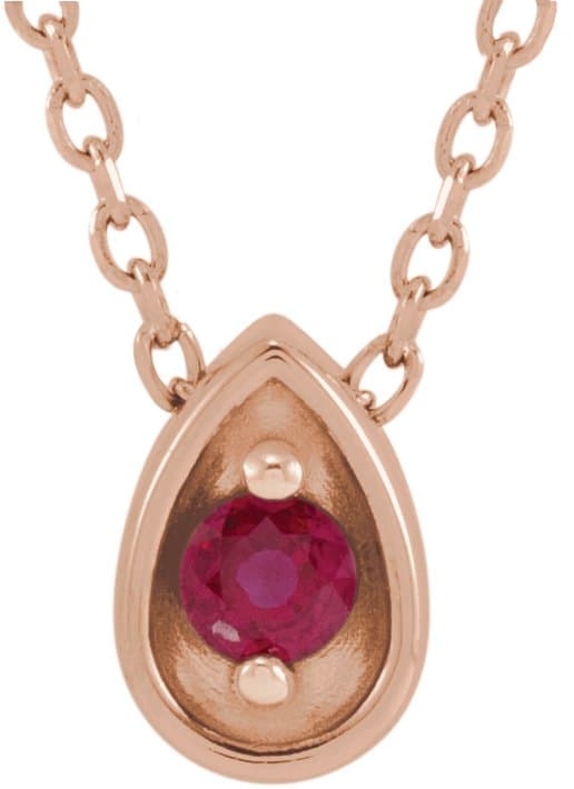 14K Rose 2 mm Natural Ruby Teardrop 16-18 Necklace