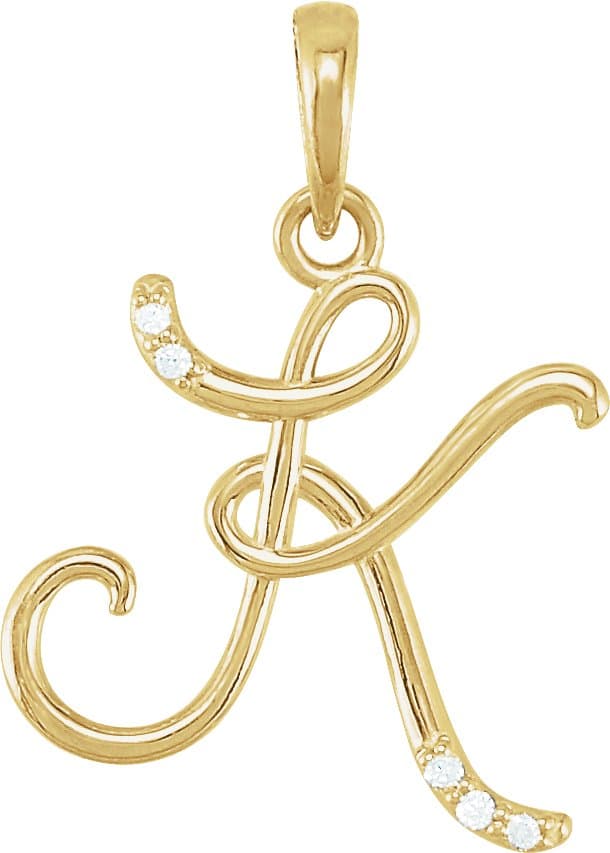 14K Rose .025 CTW Natural Diamond Initial R Pendant