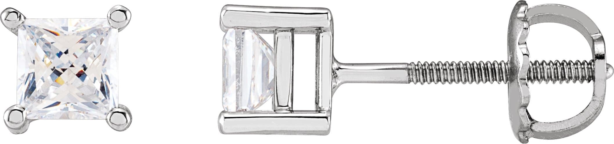 14K White 4.5x4.5 mm Square Imitation White Cubic Zirconia Earrings