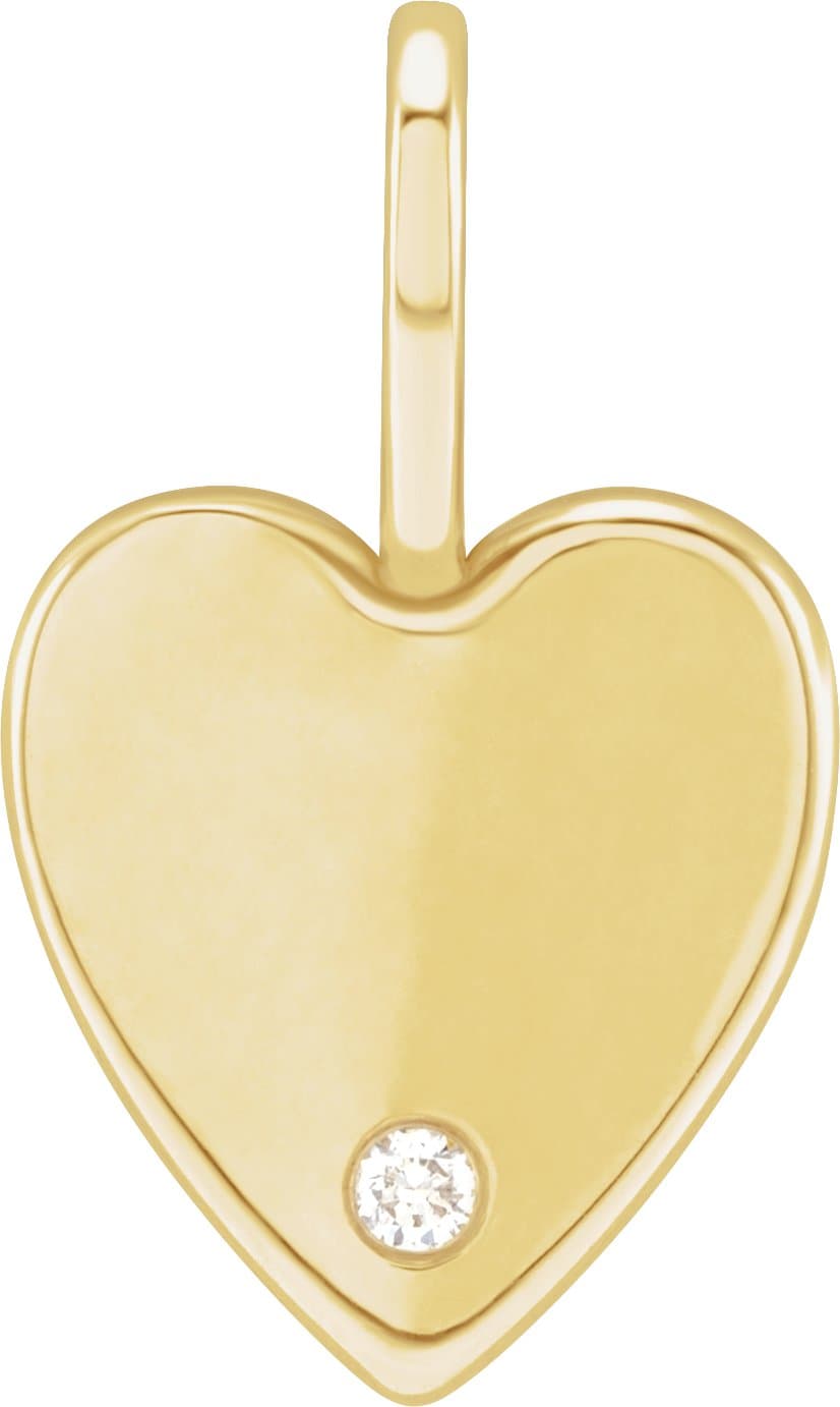 14K White .02 CT Natural Diamond Engraved MOM Heart Charm/Pendant