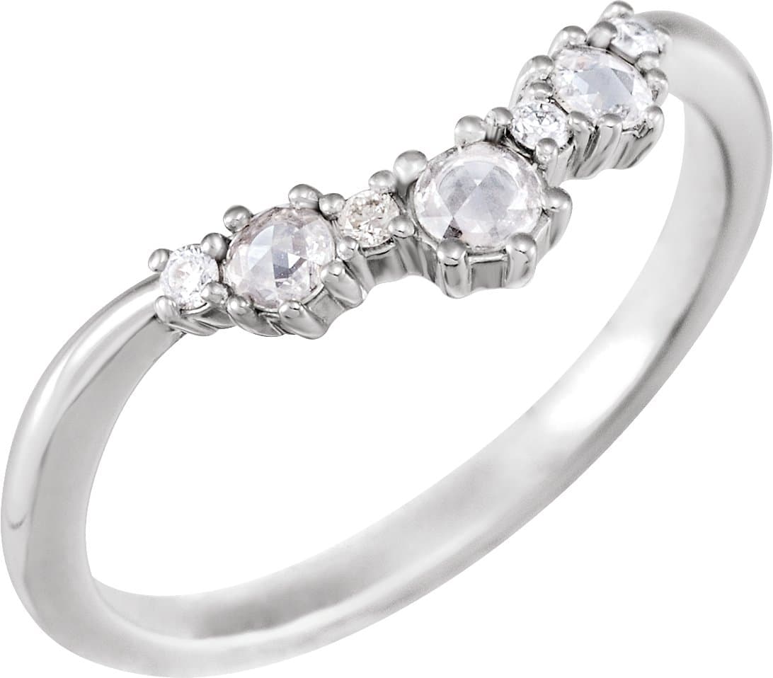 14K Rose 1/5 CTW Natural Rose-Cut Diamond & Faceted Contour Band