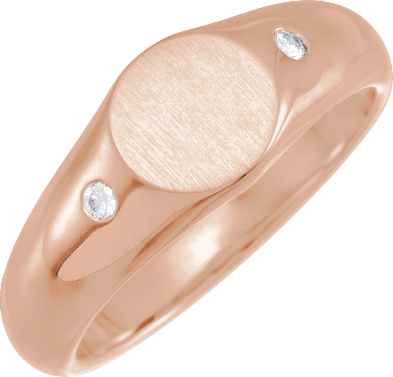 14K Rose  .06 CTW Natural Diamond 8.6 mm Round Signet Ring