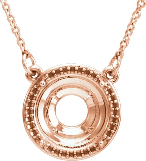 14K White Gold 8 mm Round Halo-Style 16" Necklace Mounting 