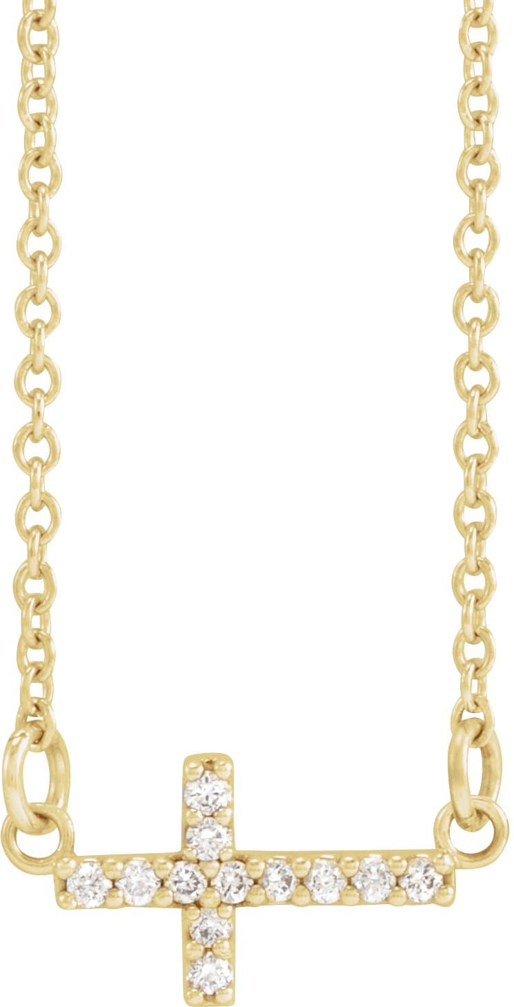14K Rose .07 CTW Natural Diamond Sideways Cross 16-18 Necklace