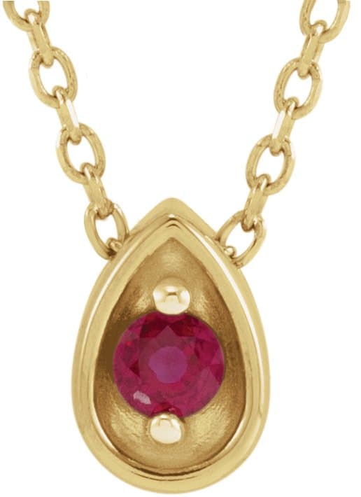 14K Rose 2 mm Natural Ruby Teardrop 16-18 Necklace