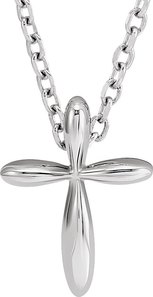 14K White 10x7.72 mm Cross 16-18 Necklace