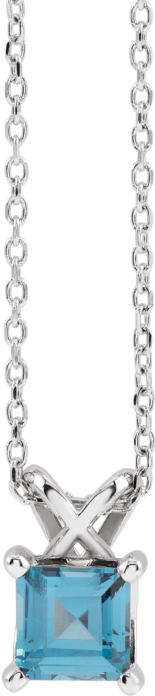 14K White 3.5x3.5 mm Square Natural London Blue Topaz 16-18 Necklace