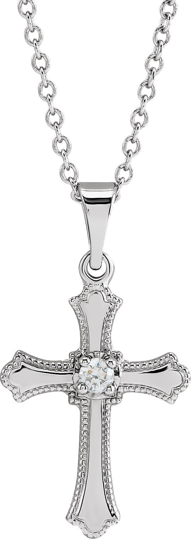 14K White .03 CT Natural Diamond Cross 18 Necklace