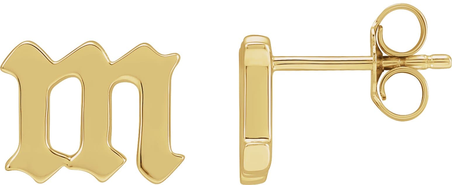 14K Yellow Gothic Initial A Earring