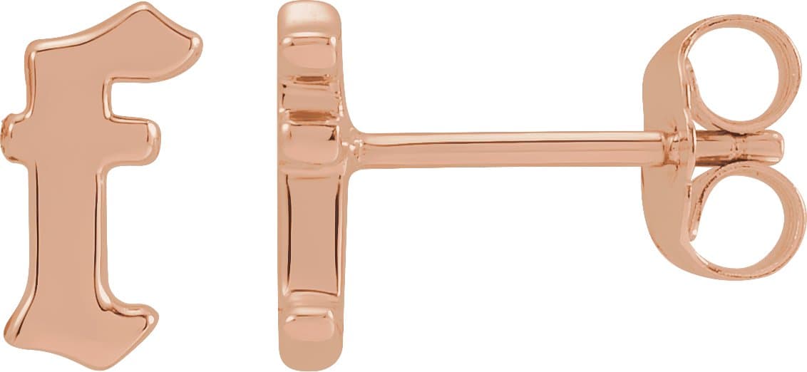 14K Rose Gothic Initial B Earring