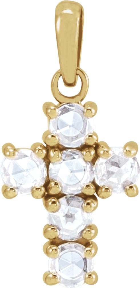 14K White 3/8 CTW Rose-Cut Natural Diamond Cross Pendant