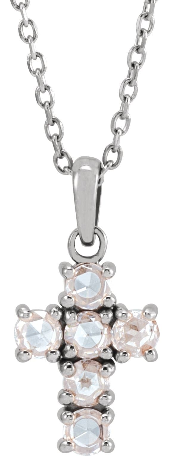 14K White 1/6 CTW Rose-Cut Natural Diamond Cross 16-18 Necklace