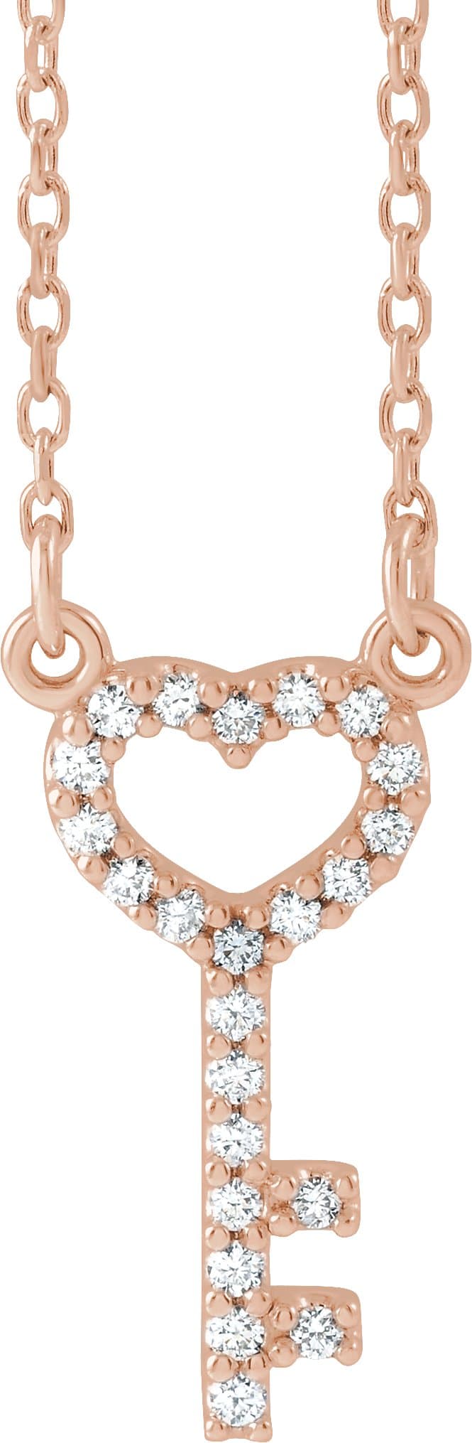 14K Rose .08 CTW Natural Diamond Heart Key 16 1/2" Necklace