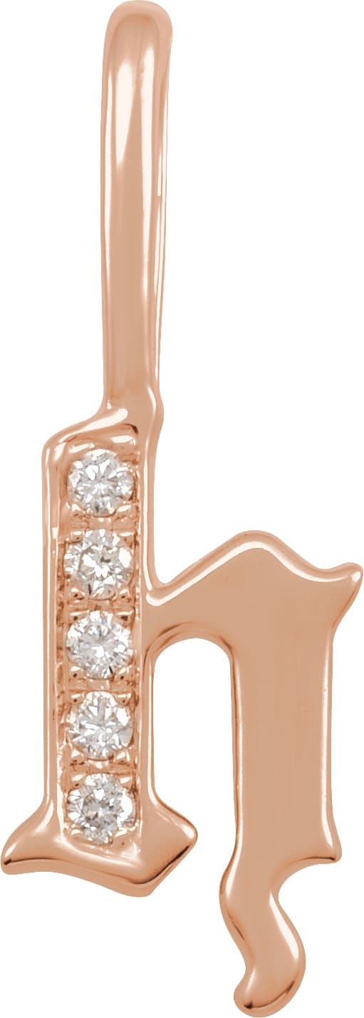 14K Rose .04 CTW Natural Diamond Gothic Initial H Charm/Pendant