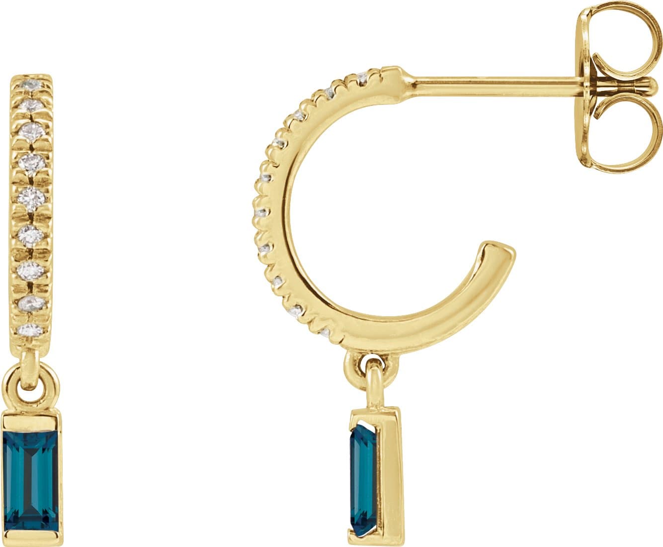 14K Rose Natural London Blue Topaz & .08 CTW Natural Diamond French-Set Hoop Earrings