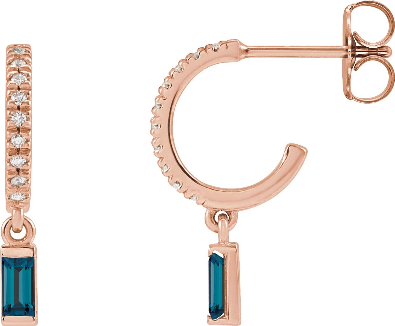 14K Rose Natural London Blue Topaz & .08 CTW Natural Diamond French-Set Hoop Earrings