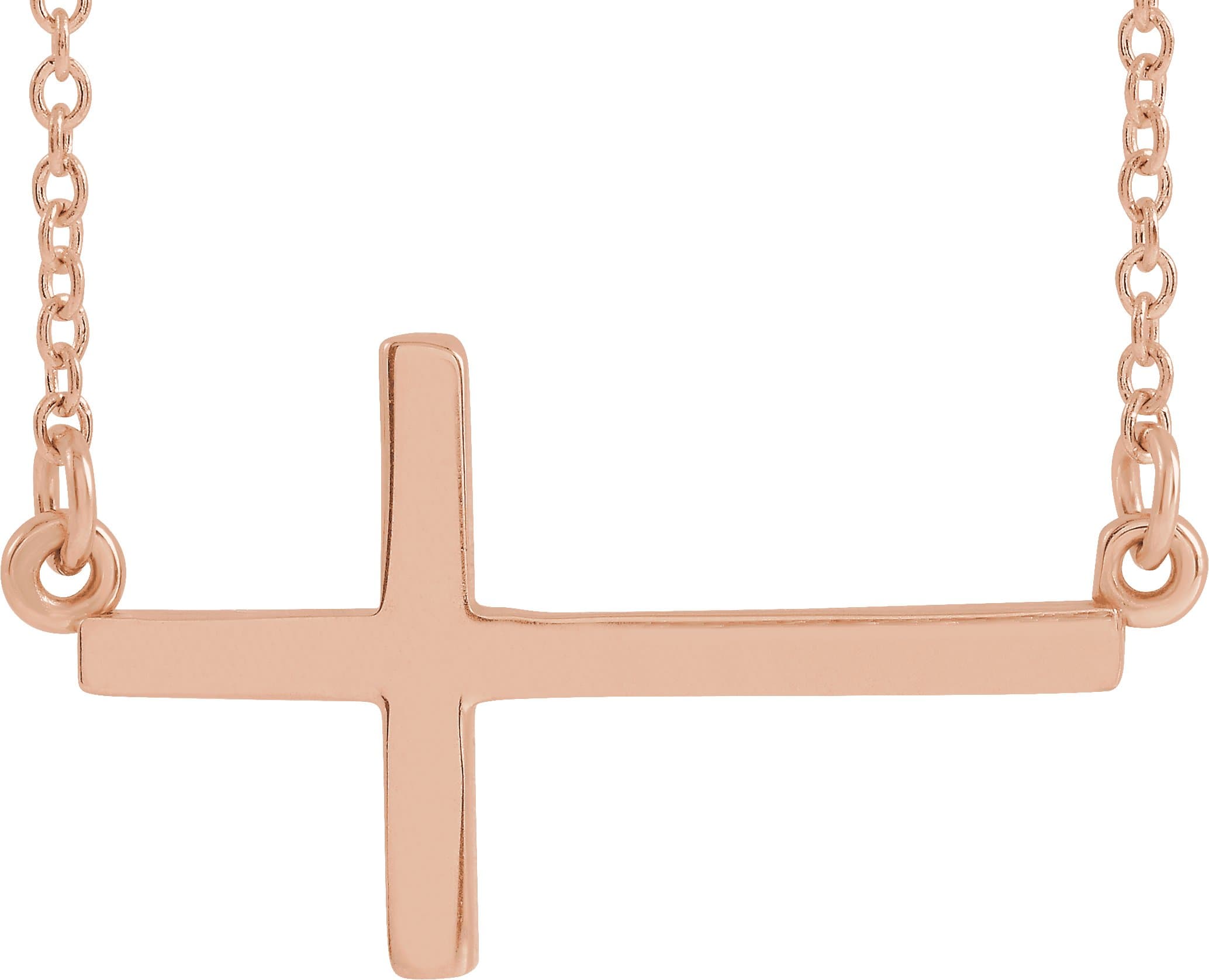 14K Rose 22x11.5 mm Sideways Cross 16-18" Necklace