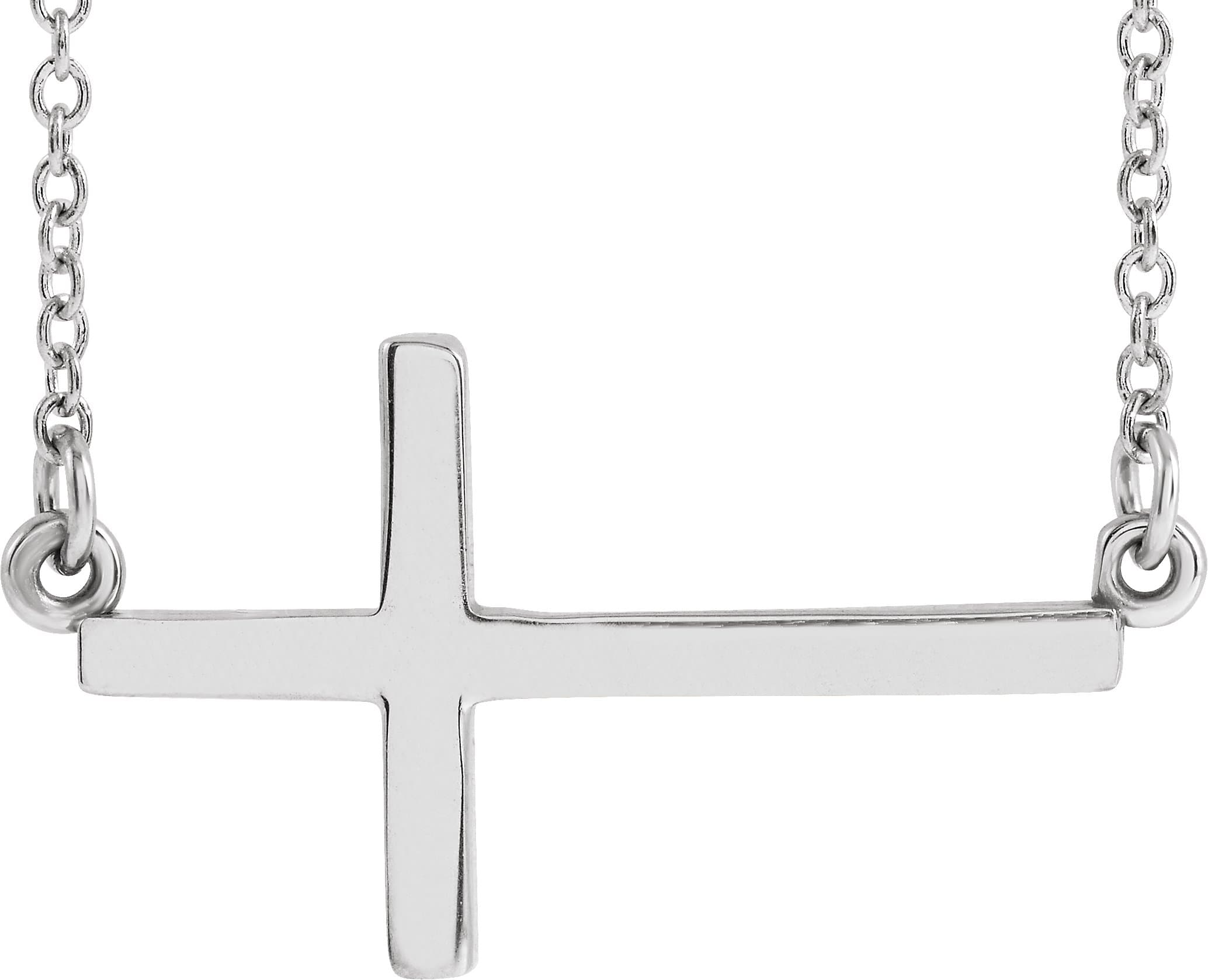 14K Rose 22x11.5 mm Sideways Cross 16-18" Necklace