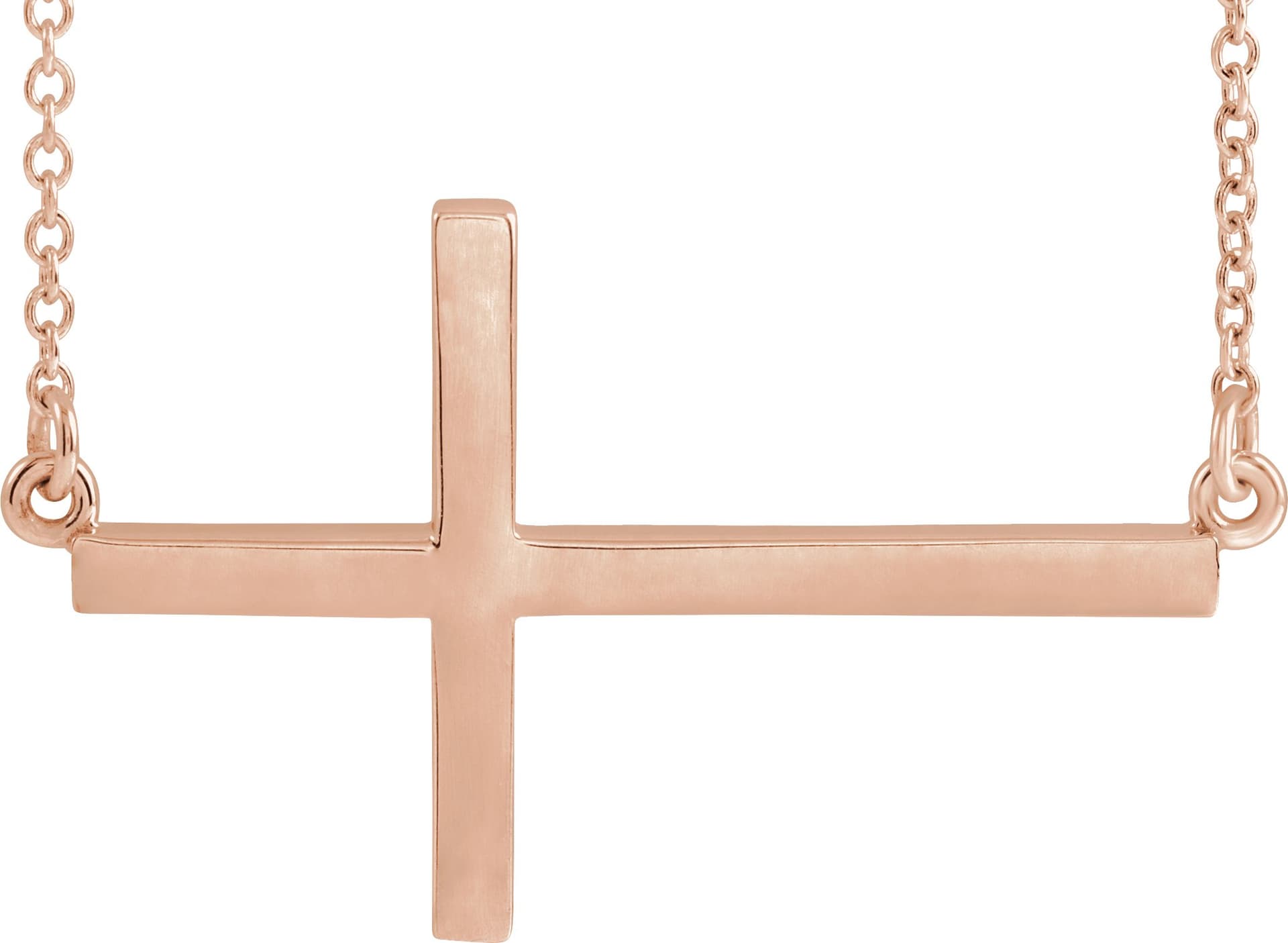 14K Rose 28x16.2 mm Sideways Cross 16-18 Necklace