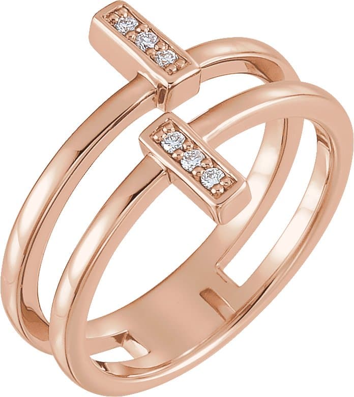 14K Rose .06 CTW Natural Diamond Bar Ring