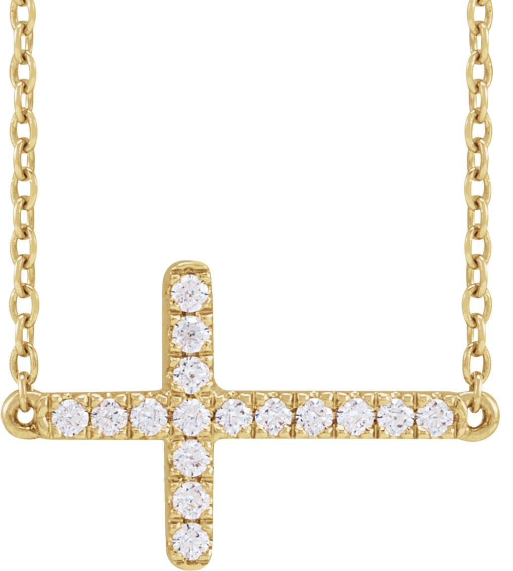 14K Rose 1/6 CTW Lab-Grown Diamond Sideways Cross 16-18 Necklace