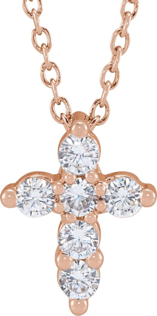 14K Rose 1 CTW Lab-Grown Diamond Cross 18 Necklace