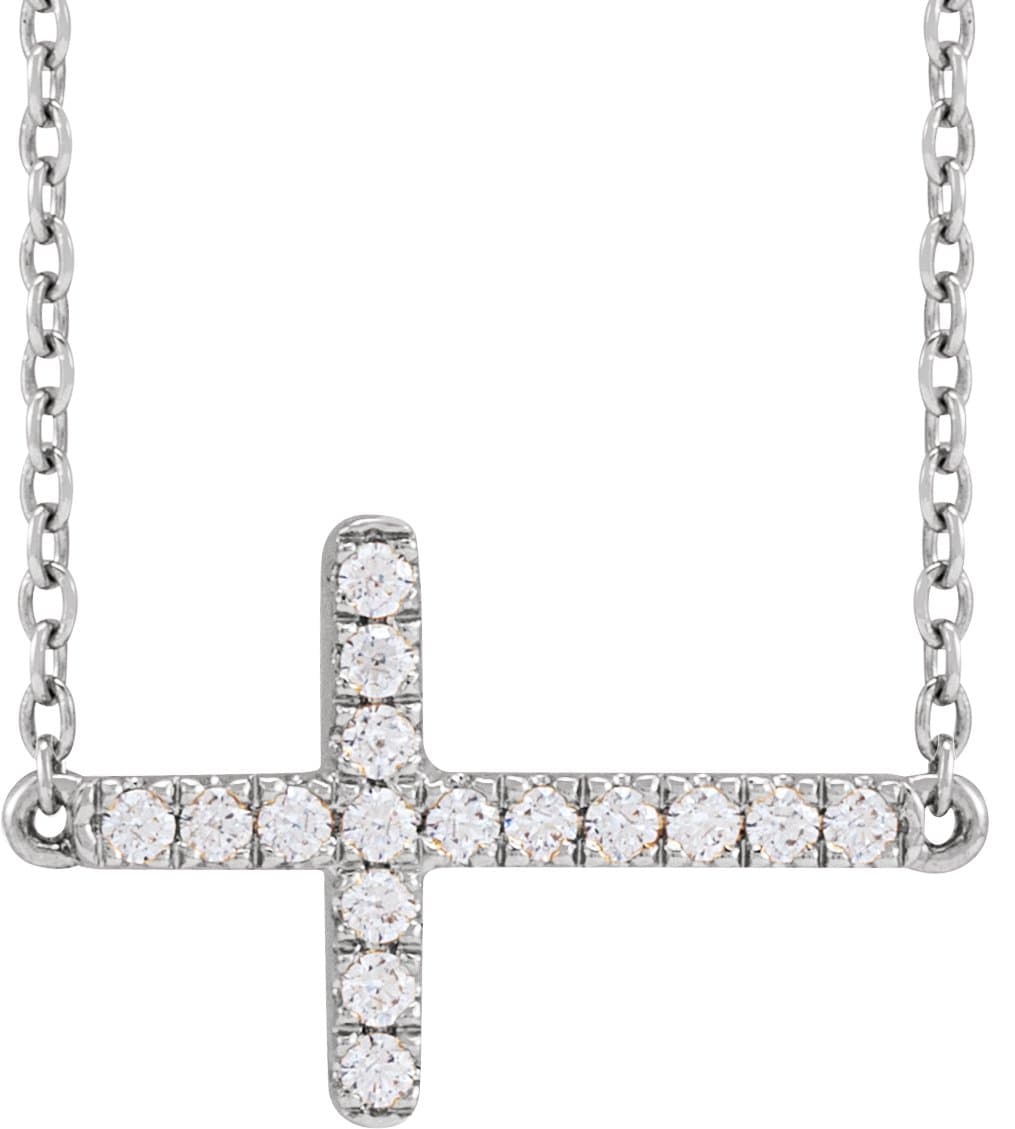 14K Rose 1/6 CTW Lab-Grown Diamond Sideways Cross 16-18 Necklace