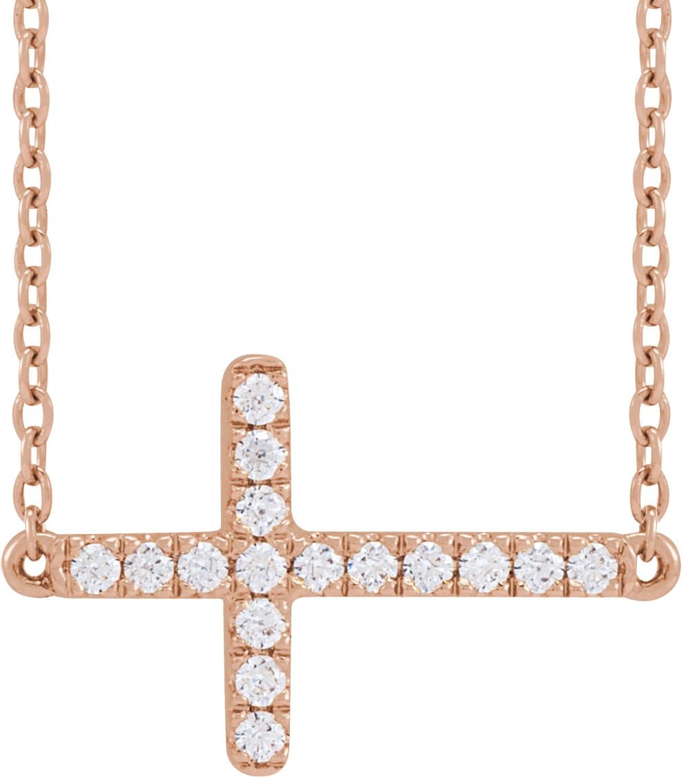 14K Rose 1/6 CTW Lab-Grown Diamond Sideways Cross 16-18 Necklace
