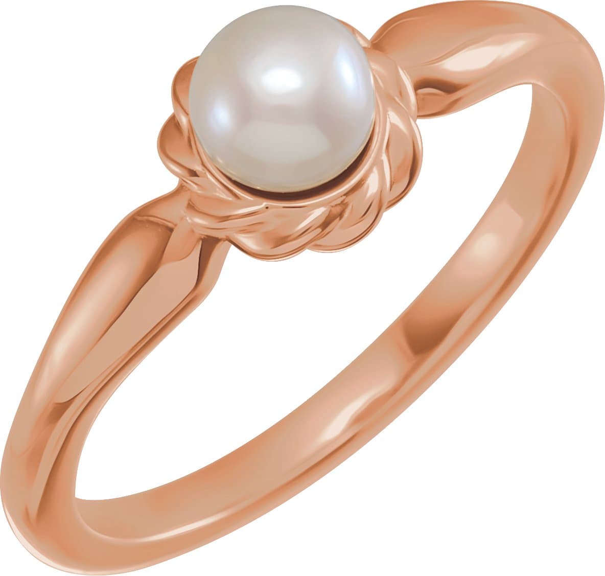 14K Rose 5-5.5 mm Cultured White Freshwater Pearl Ring