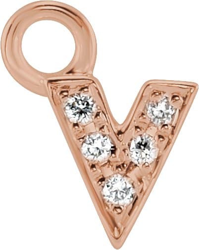 14K Rose Petite Pavé™ .01 CTW Natural Diamond Initial V Dangle