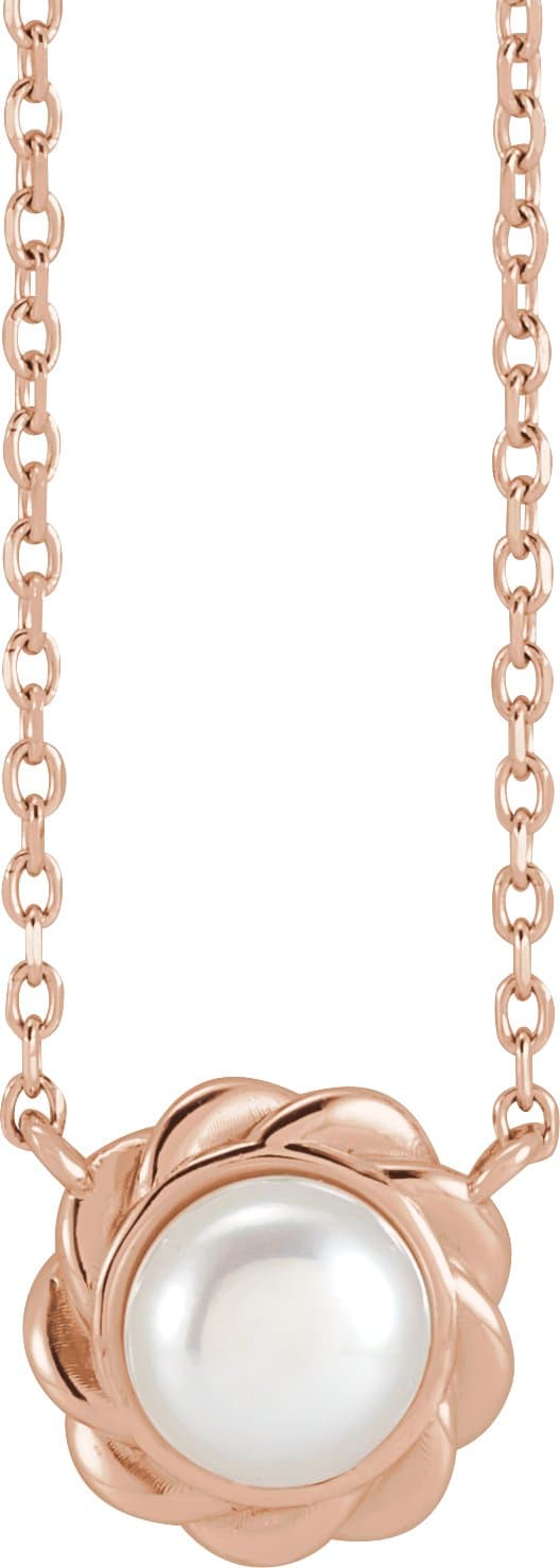 14K Rose Cultured White Freshwater Pearl 18 Necklace