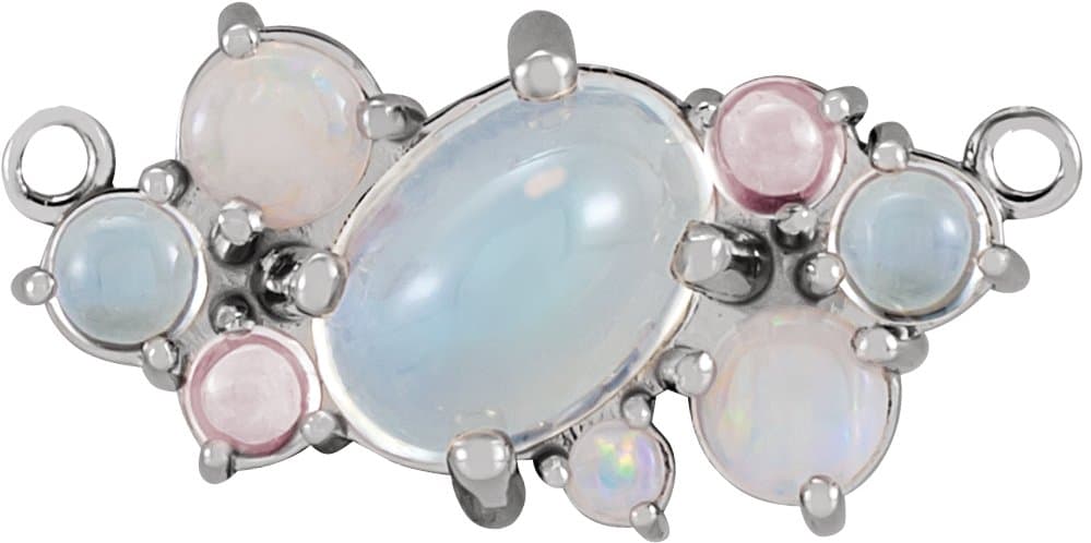 14K White Natural Multi-Gemstone Scattered Necklace Center