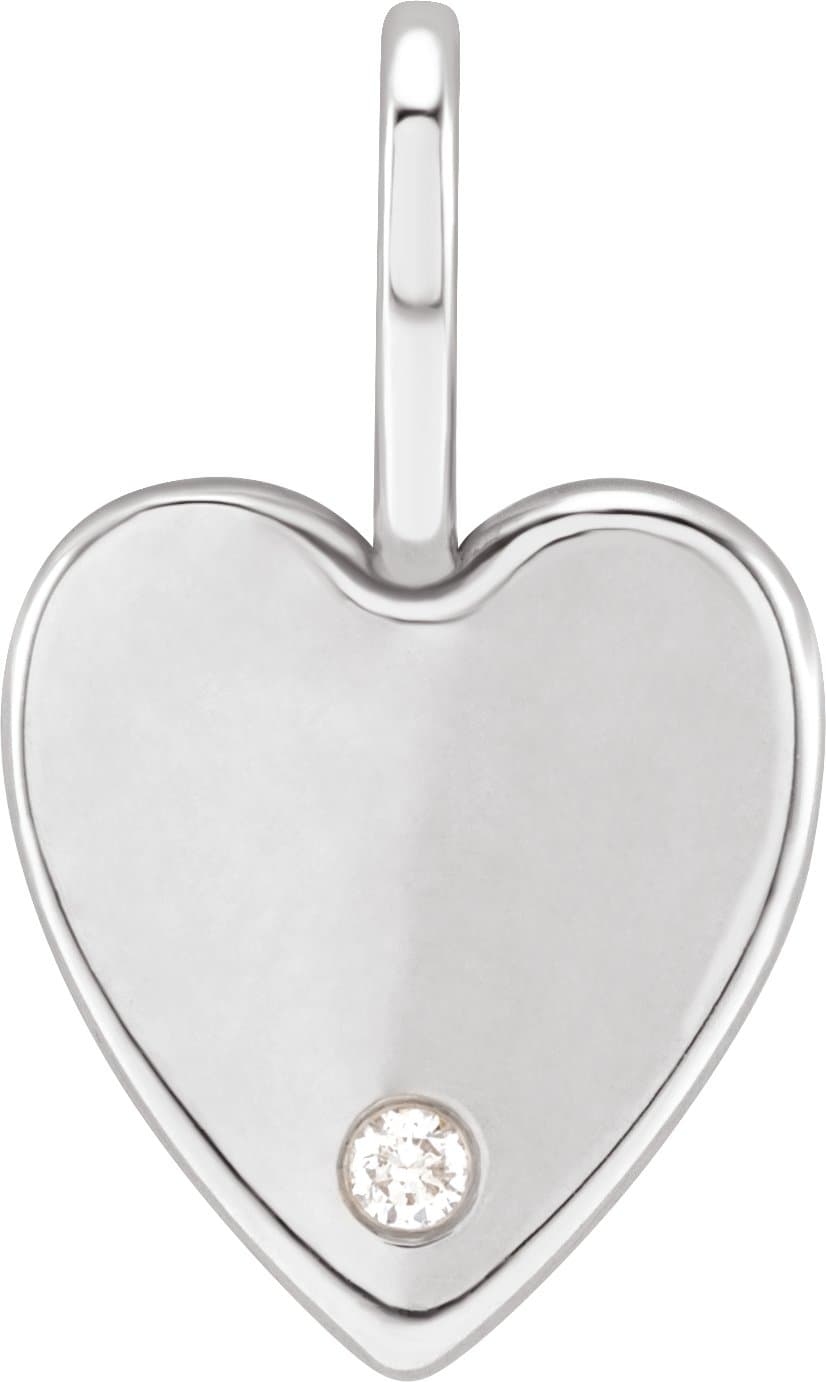 14K White .02 CT Natural Diamond Engraved MOM Heart Charm/Pendant