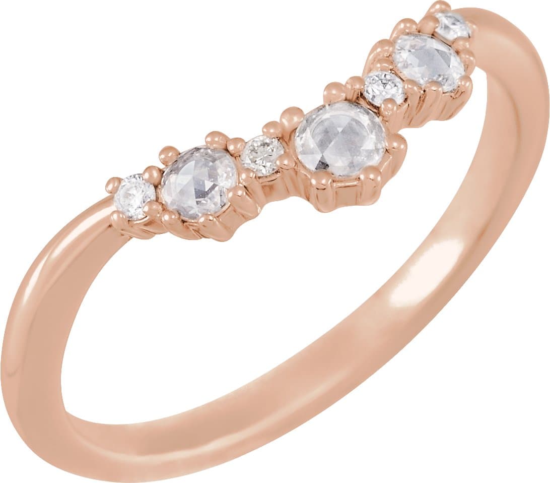 14K Rose 1/5 CTW Natural Rose-Cut Diamond & Faceted Contour Band