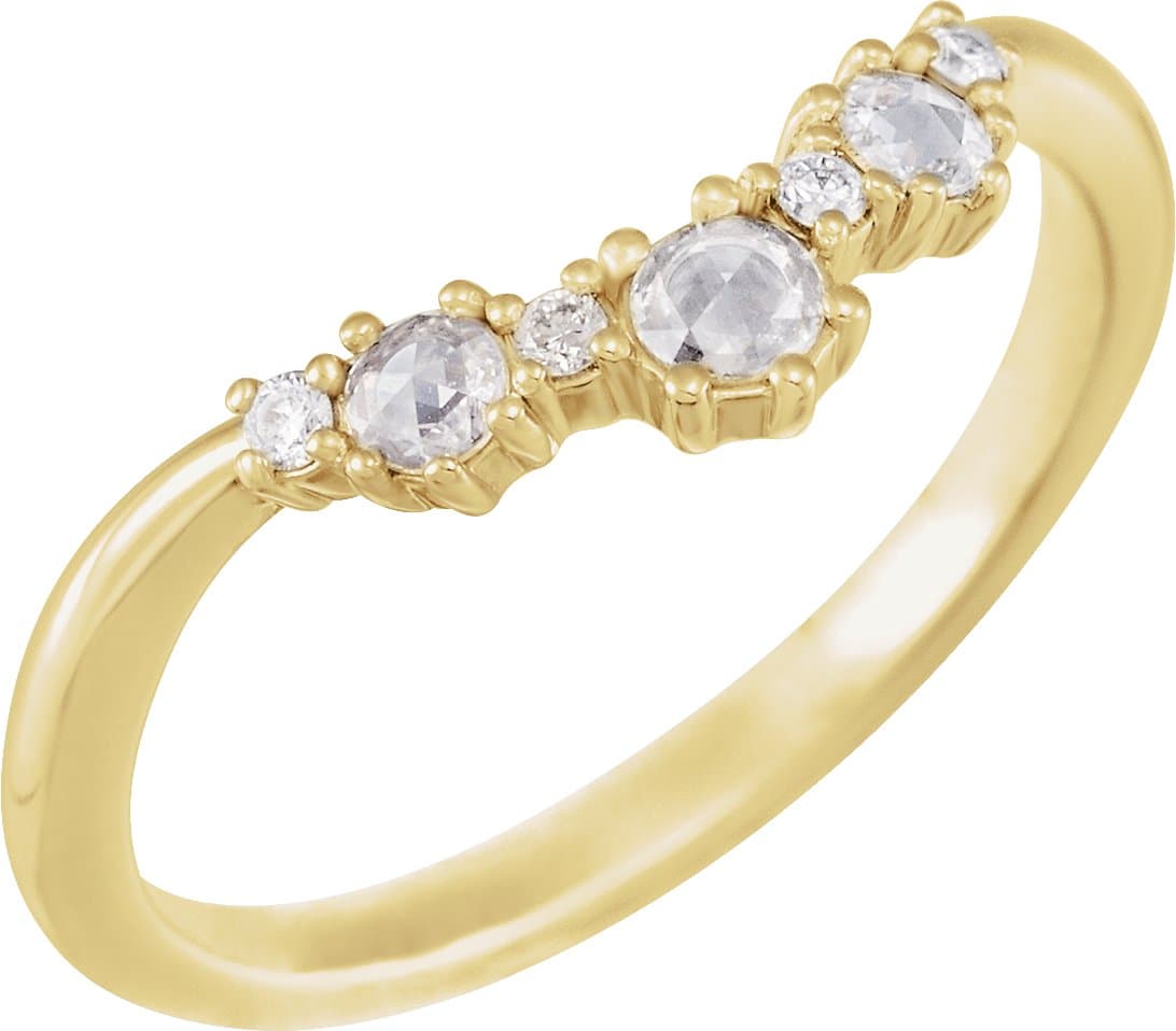 14K Rose 1/5 CTW Natural Rose-Cut Diamond & Faceted Contour Band